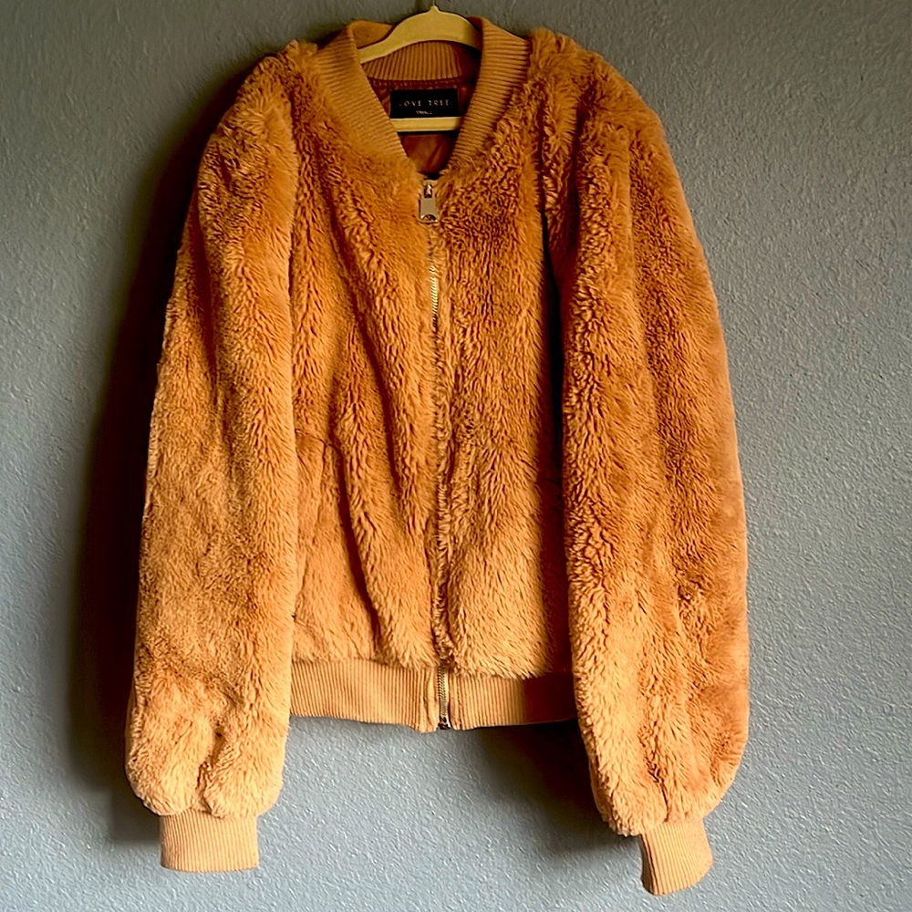 Love tree brand, plush teddy bear brown bomber jacket. Size small.